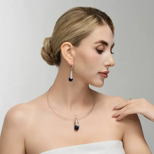 Lapis Lazuli Silver Wire-Wrapped Jewelry Set