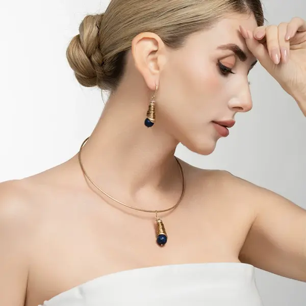 Lapis Lazuli Gold Wire-Wrapped Jewelry Set