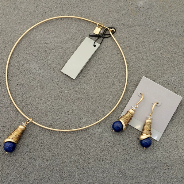 Lapis Lazuli Gold Wire-Wrapped Jewelry Set
