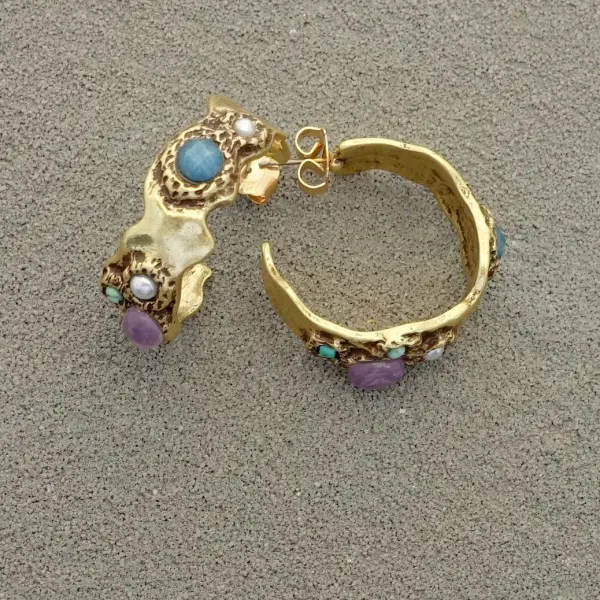 Raw Crystal Bohemian Hoop Earrings