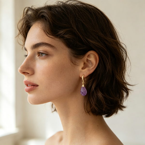 Raw Amethyst Gold Dangle Earrings