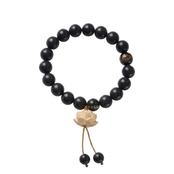 Black Ambergris & Carved Lotus Protection Bracelet