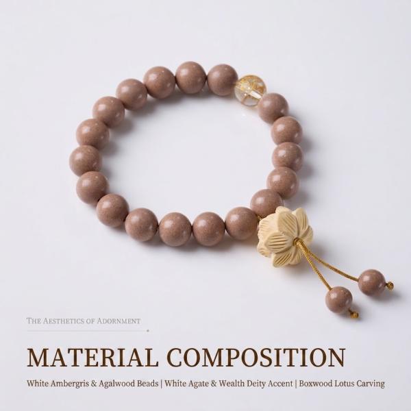 White Ambergris & Carved Lotus Abundance Bracelet