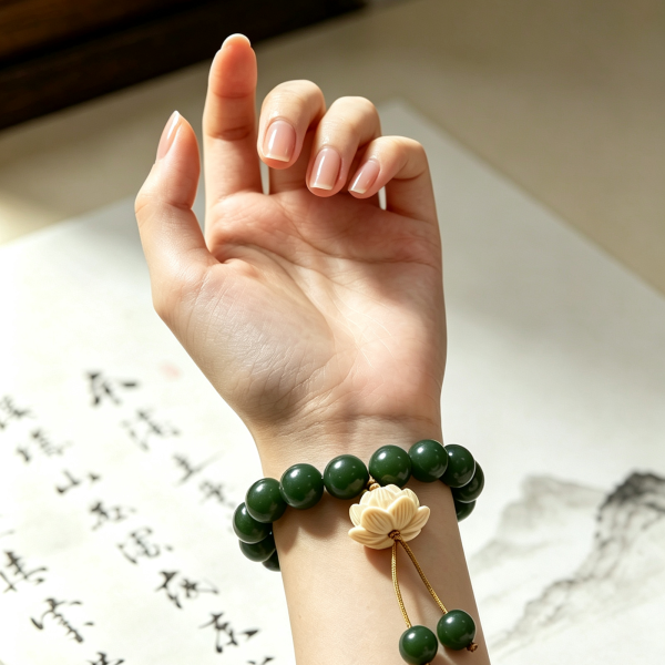 Mugwort Herbal & Carved Lotus Abundance Bracelet