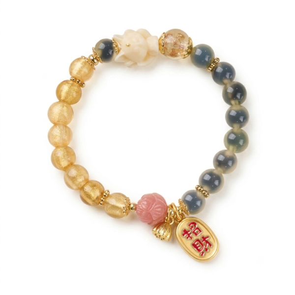 The Earth Element: Golden Lotus & Gold Blessing Charm Bracelet