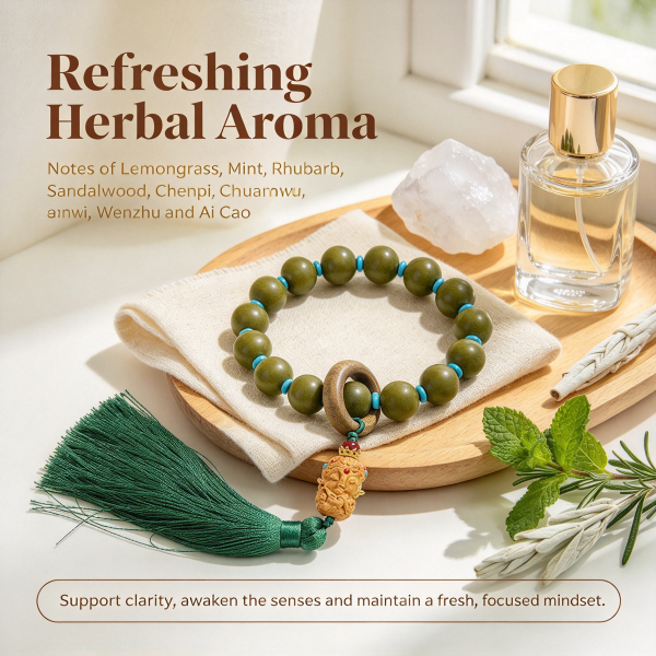 Handmade Herbal Lemongrass & Agate Meditation Beads with Tassel