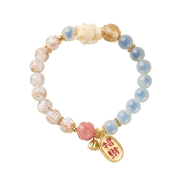 The Metal Element: White Lotus & Gold Blessing Charm Bracelet