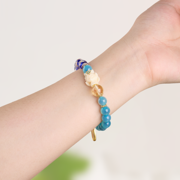 The Water Element: Blue Lotus & Gold Blessing Charm Bracelet